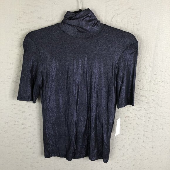 Majestic Filatures 2 Top Womens Small Blue Metallic Fitted Turtle Neck Disco NEW - Picture 1 of 15